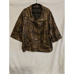 Susan Graver Leopard Print Jacket‎ Sz 2X Long Sleeve Cheetah Shacket Snaps